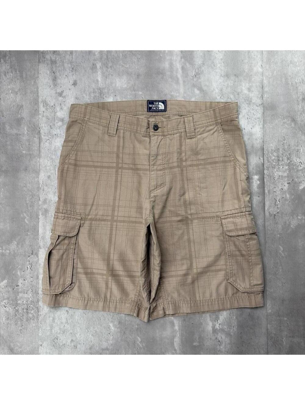 Vintage Beige The North Face Grunge Baggy Plaid Cargo Shorts